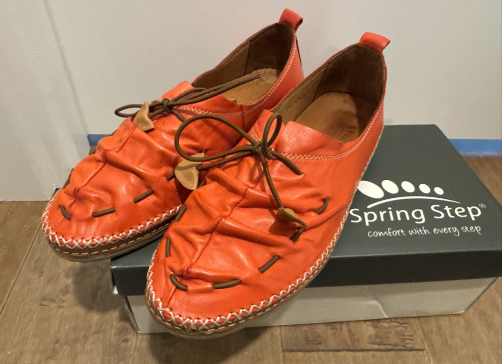 Spring Step Berna Shoes 11 W Women's Red Comfort Slip On Whip Stitch Leather